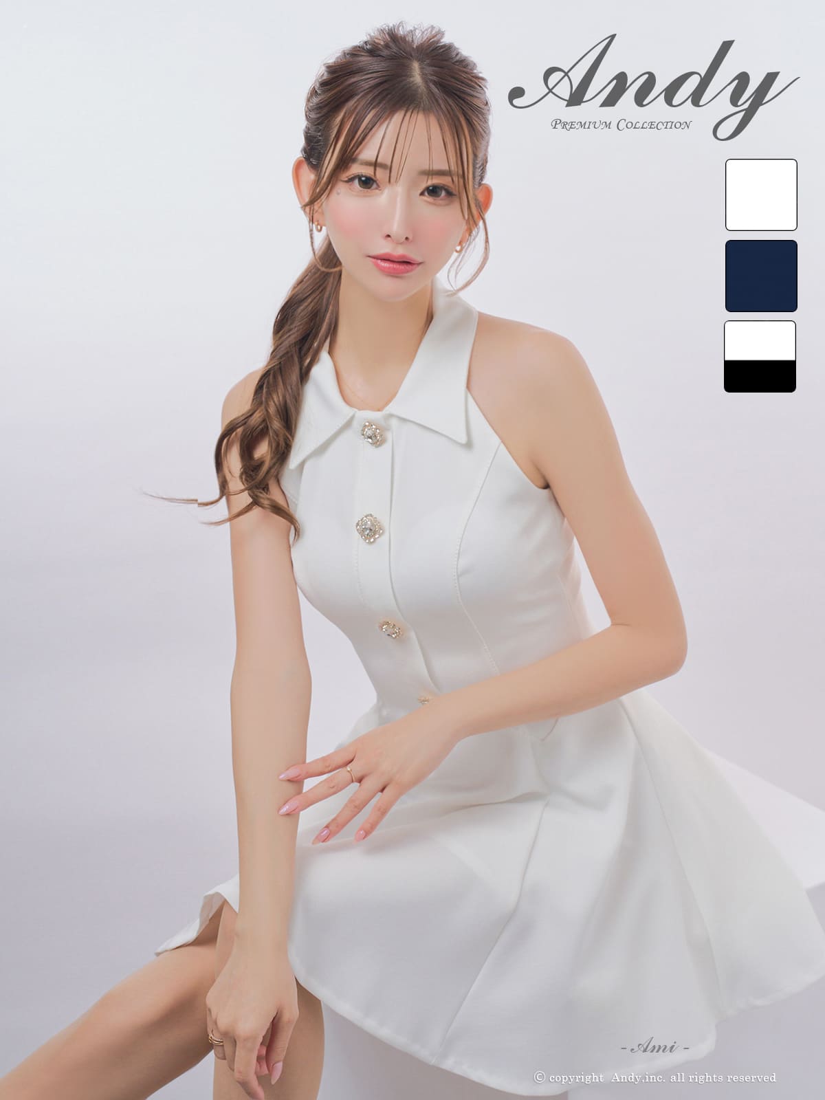 ノースリーブ 襟付き ボタン プリーツ フレアミニドレスのメイン画像2