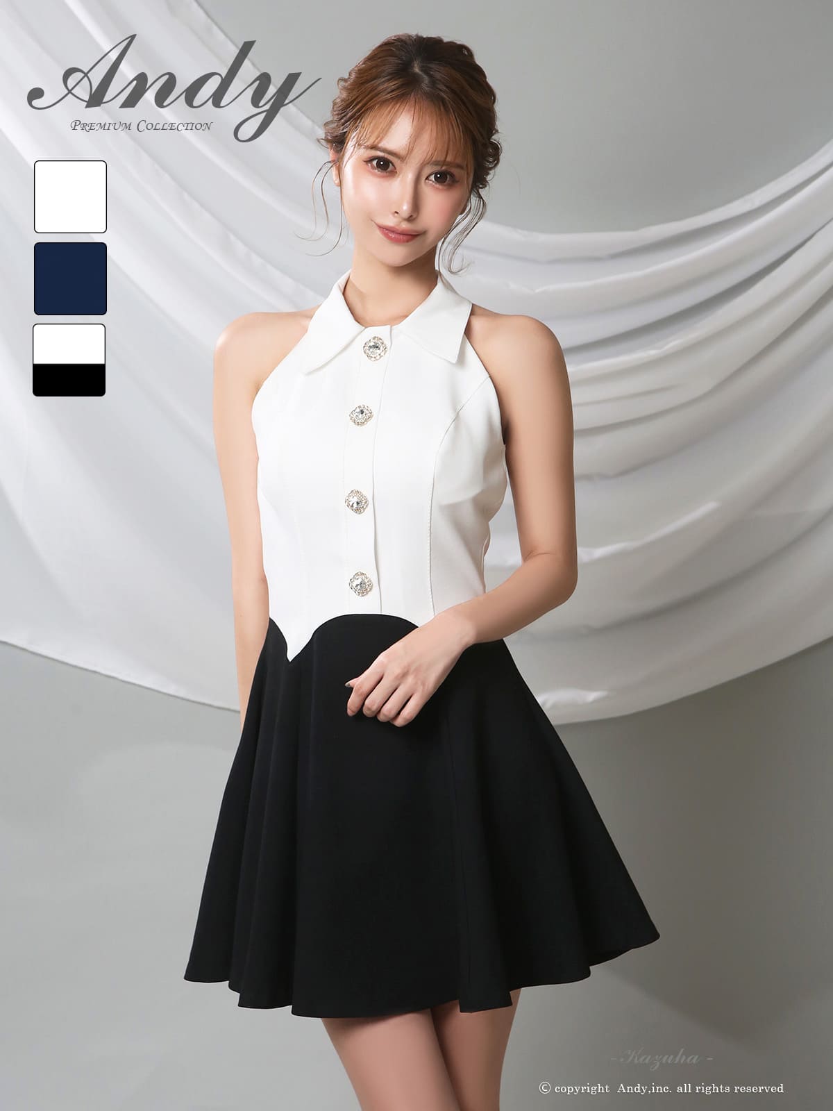 ノースリーブ 襟付き ボタン プリーツ フレアミニドレスのメイン画像3