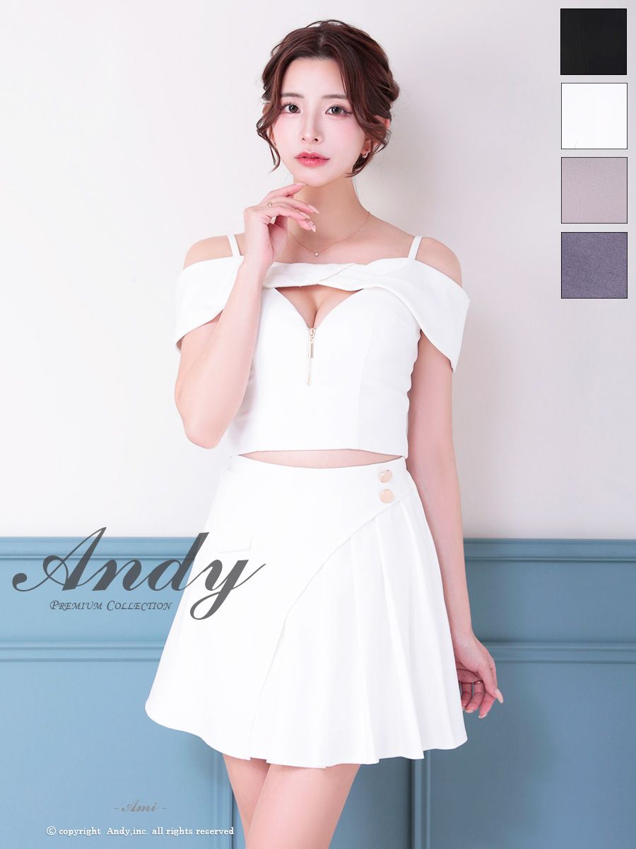 襟付き プリーツ 飾りボタン ジップデザイン セットアップ ノースリーブ フレアミニドレスのメイン画像2