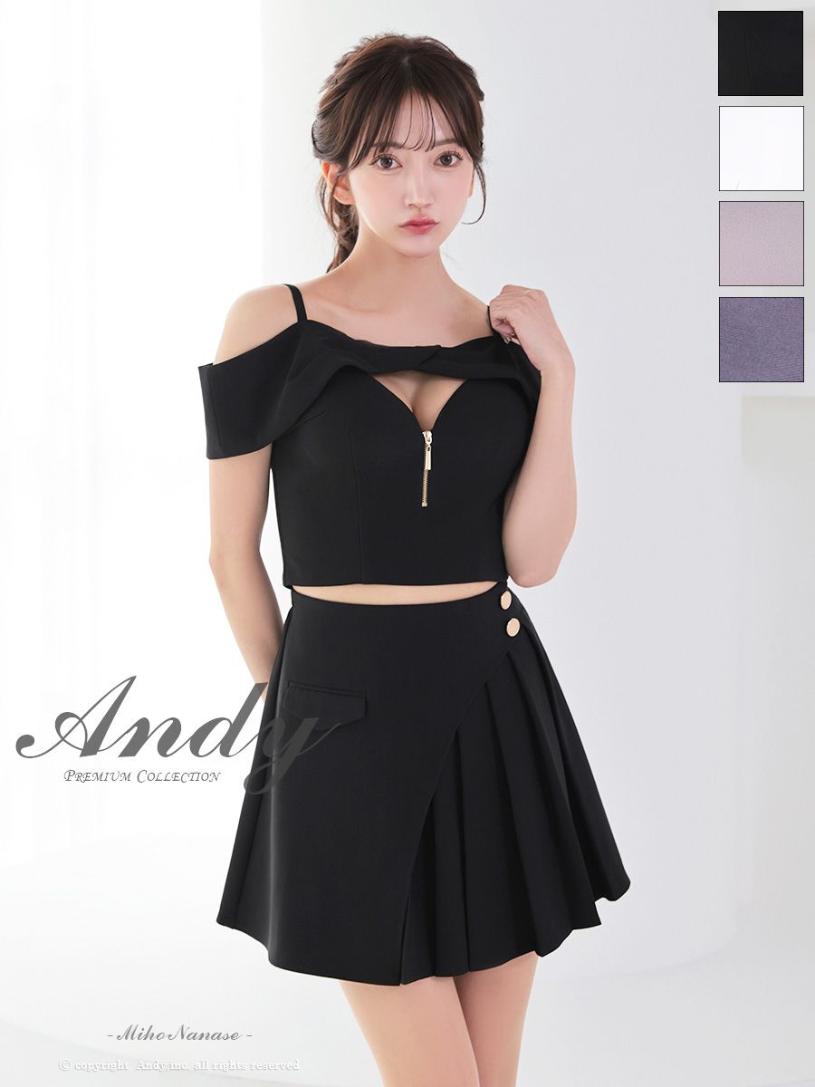 襟付き プリーツ 飾りボタン ジップデザイン セットアップ ノースリーブ フレアミニドレスのメイン画像3