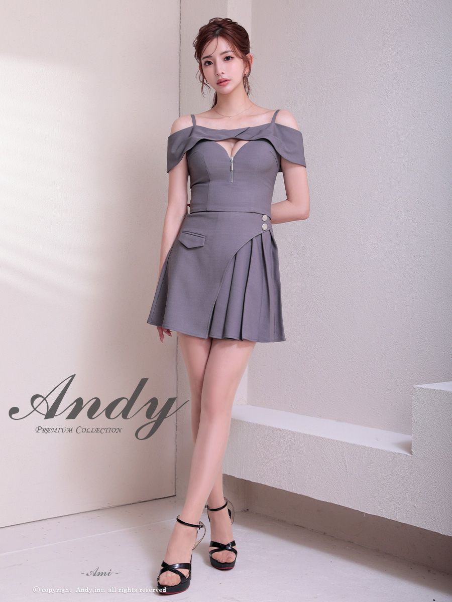 襟付き プリーツ 飾りボタン ジップデザイン セットアップ ノースリーブ フレアミニドレスの全身バック画像4