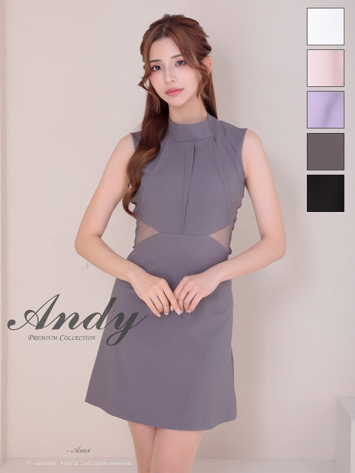 セクシー ノースリーブ バックカット リボン ハイネック くびれ透け ジップデザイン フレアミニドレスのメイン画像1