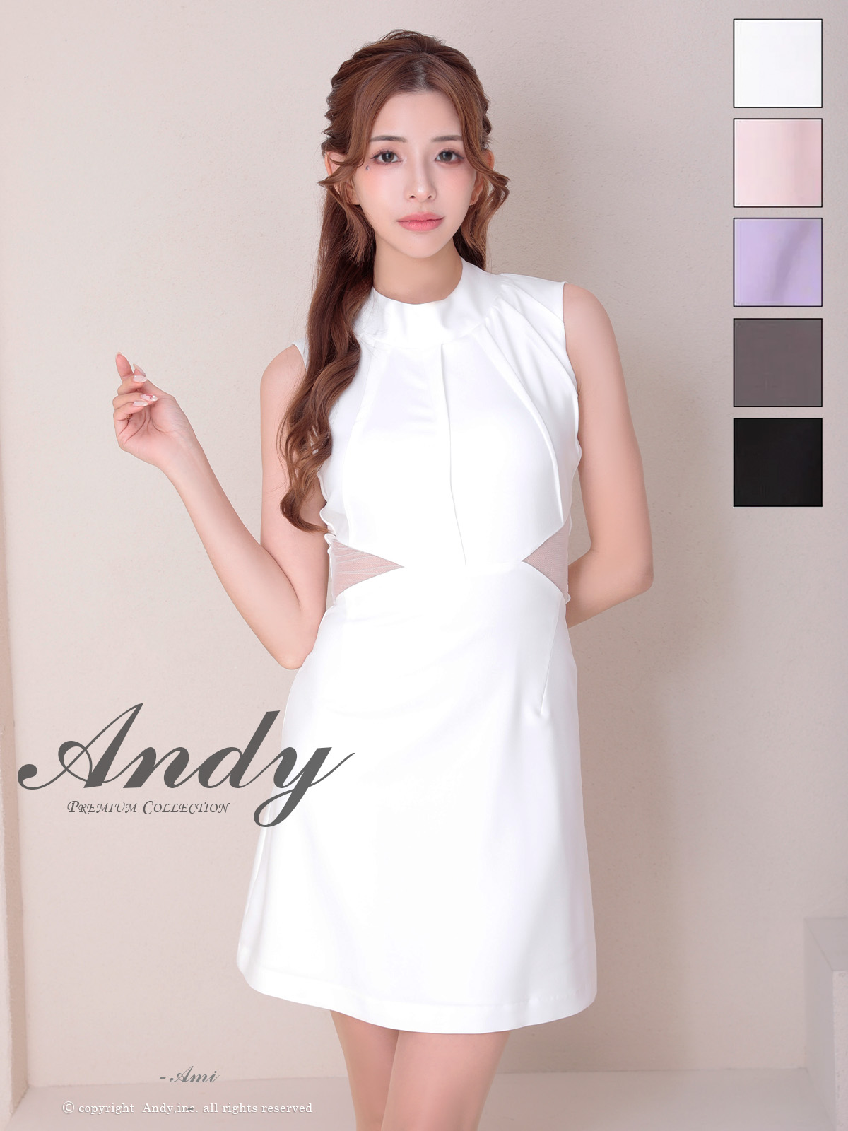 セクシー ノースリーブ バックカット リボン ハイネック くびれ透け ジップデザイン フレアミニドレスのメイン画像2