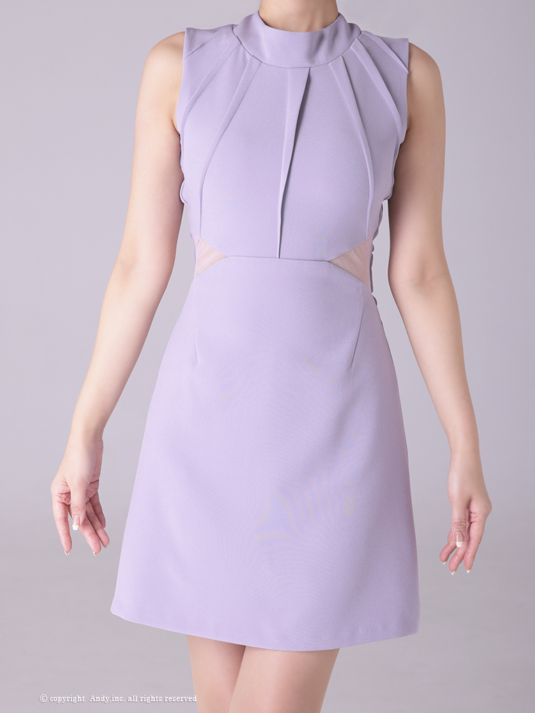 セクシー ノースリーブ バックカット リボン ハイネック くびれ透け ジップデザイン フレアミニドレスのメイン画像2