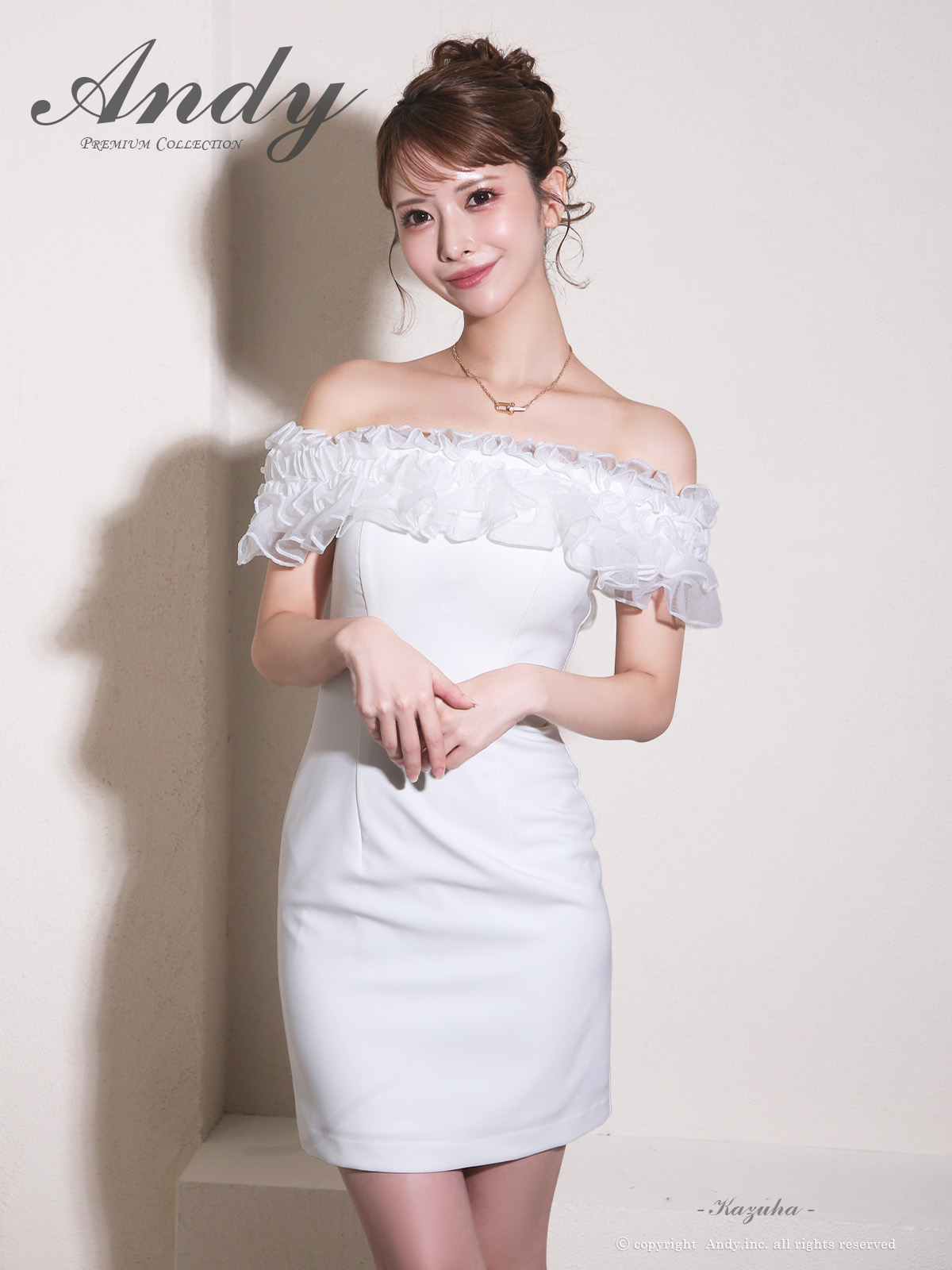 2Way オフショルダー 長袖 フリル リボン シアースリーブ タイトミニドレスのメイン画像2