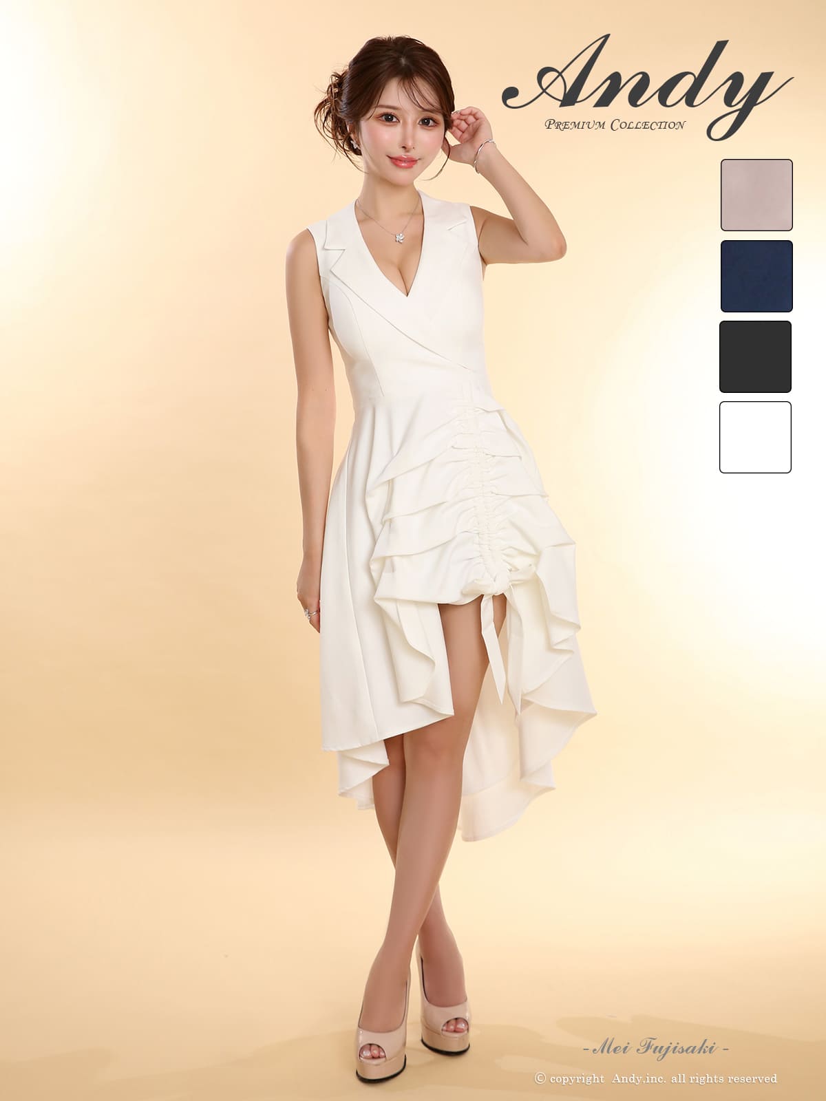 ノースリーブ 襟付き フリル ティアード リボン ドローストリング ロングテールドレスのメイン画像2