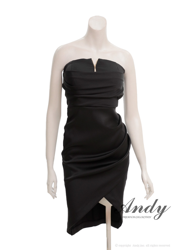 ジップデザイン ワンカラー サテン ベア タイトミニドレスのメイン画像2