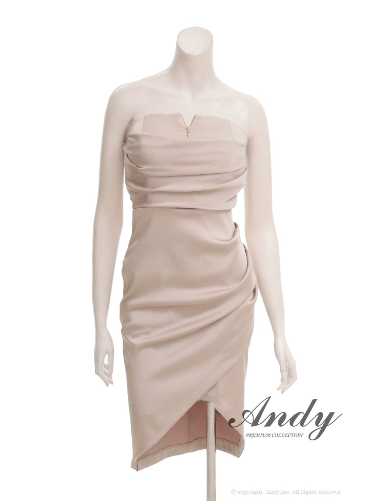 ジップデザイン ワンカラー サテン ベア タイトミニドレスのメイン画像3