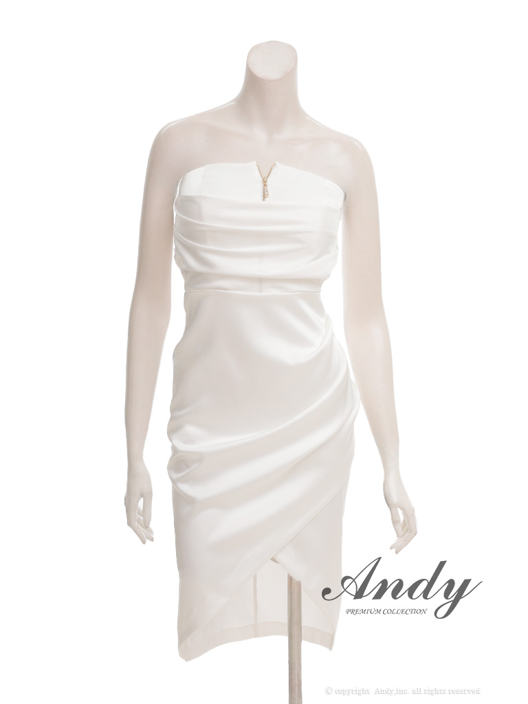 ジップデザイン ワンカラー サテン ベア タイトミニドレスのメイン画像4