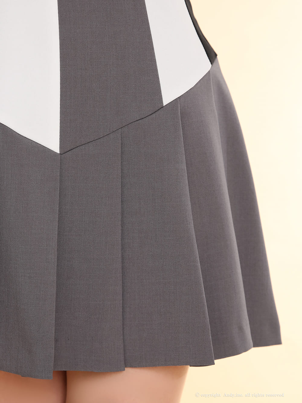 ジップデザイン ストライプ ベアトップ プリーツ フレアミニドレスの詳細画像1