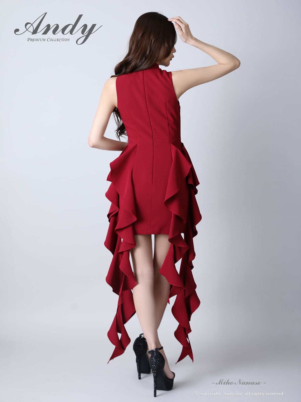 ノースリーブ ジップデザイン フリル ワンカラー タイトミニドレスの詳細画像2