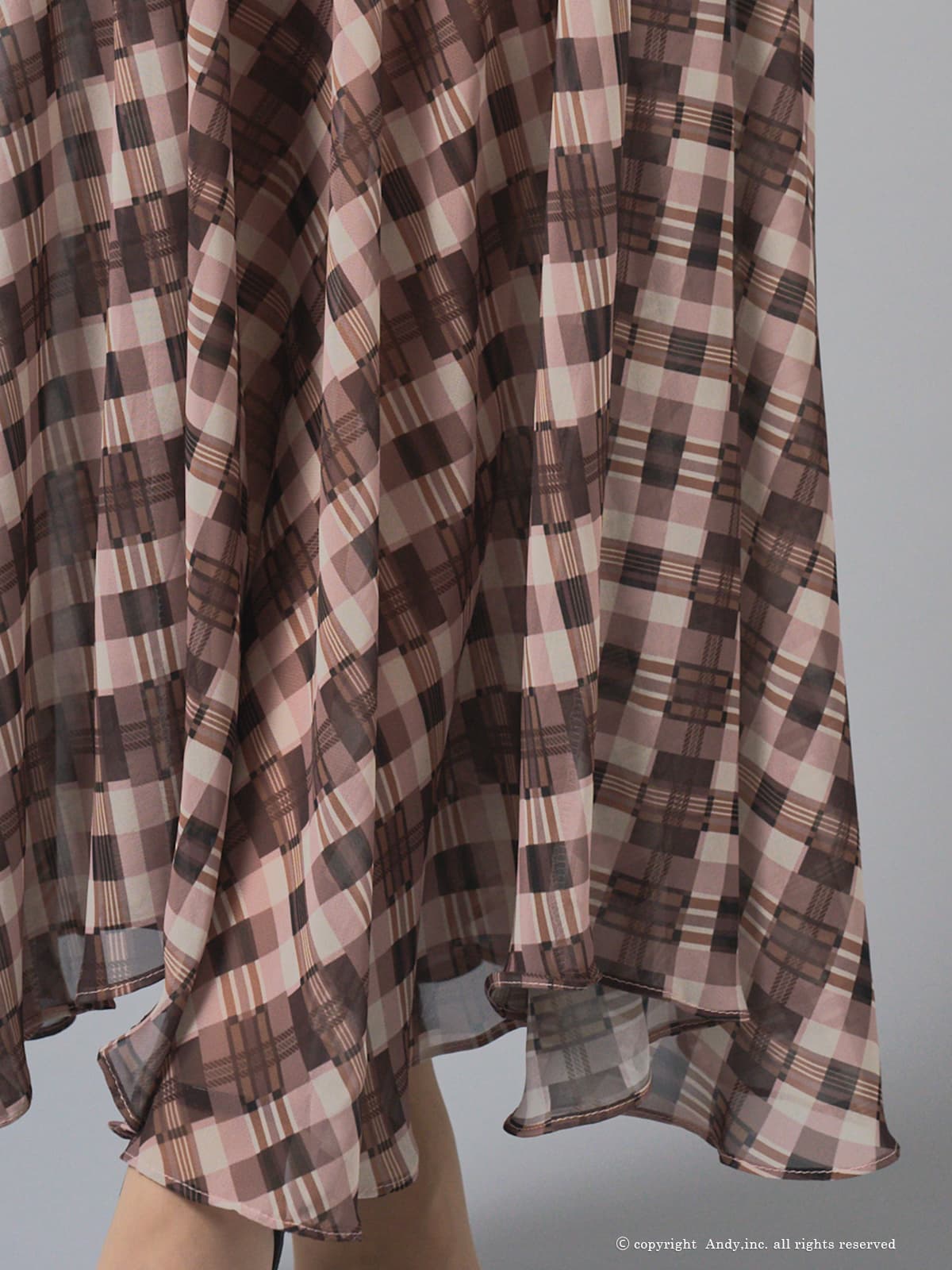 ホルターネック チェック柄 ウエストカット シフォン Aラインロングドレスの詳細画像1