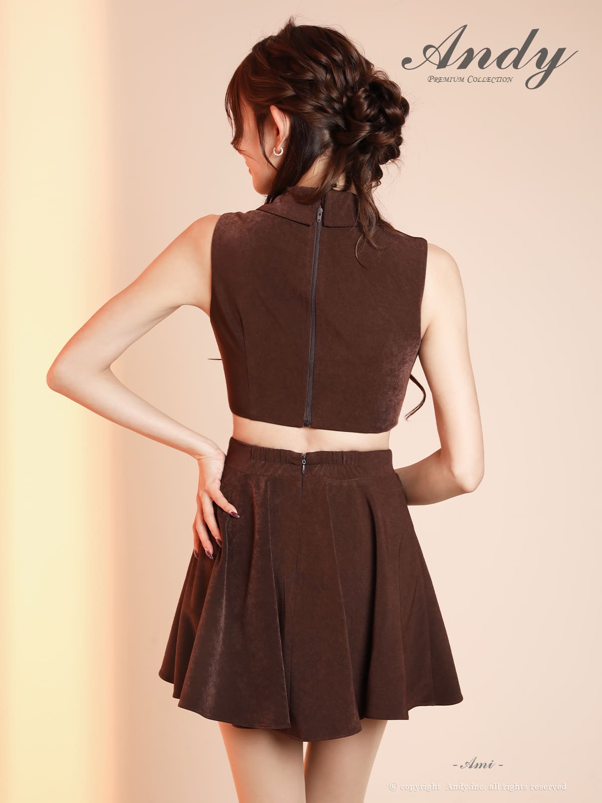 ノースリーブ ウエスト カットアウト ボタン 襟付き フレアミニドレスの詳細画像1