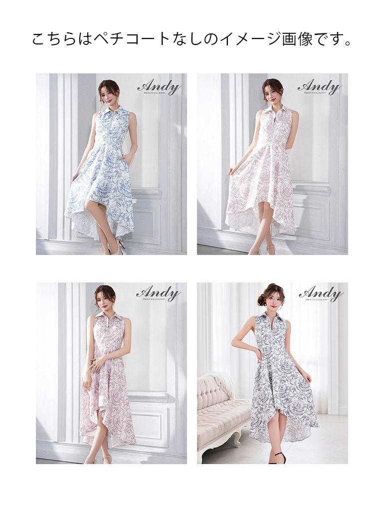 ノースリーブ ジップデザイン 襟付き ペチコート プリント テールカット Aラインロングドレスの詳細画像1