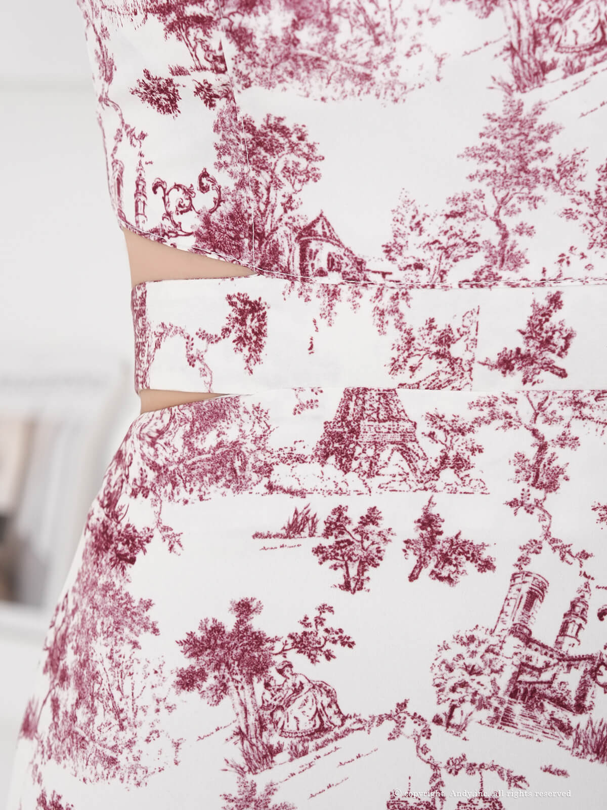 ベアトップ ウエストカット バックリボン 花柄 Aラインロングドレスの詳細画像1