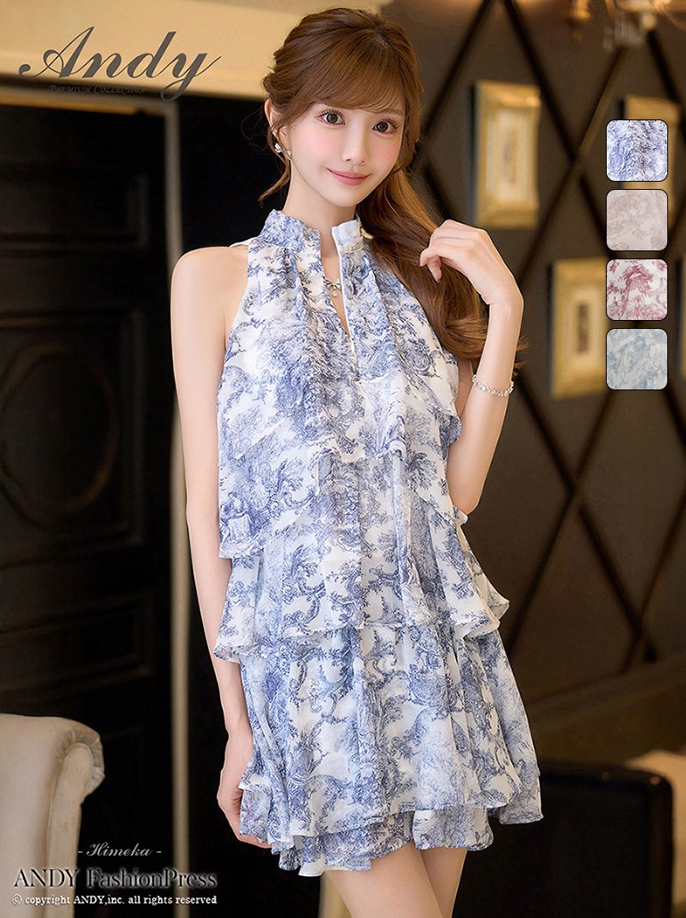 ノースリーブ セットアップ ティアード フリル シフォン アメリカンスリーブ フレアミニドレスのメイン画像1