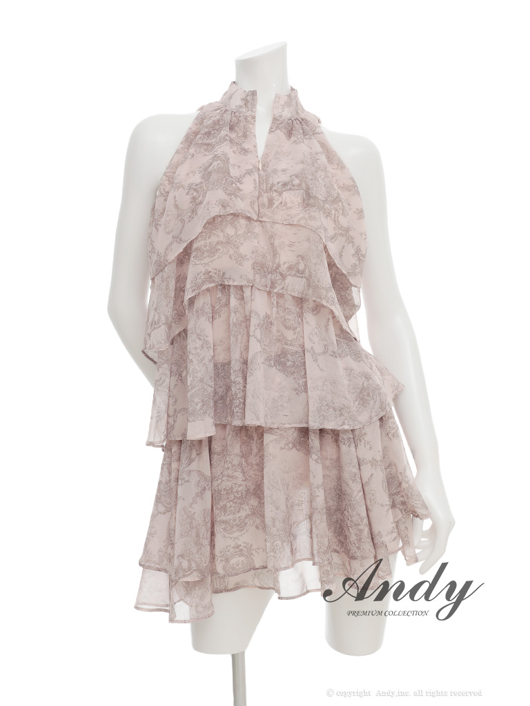 ノースリーブ セットアップ ティアード フリル シフォン アメリカンスリーブ フレアミニドレスのメイン画像2