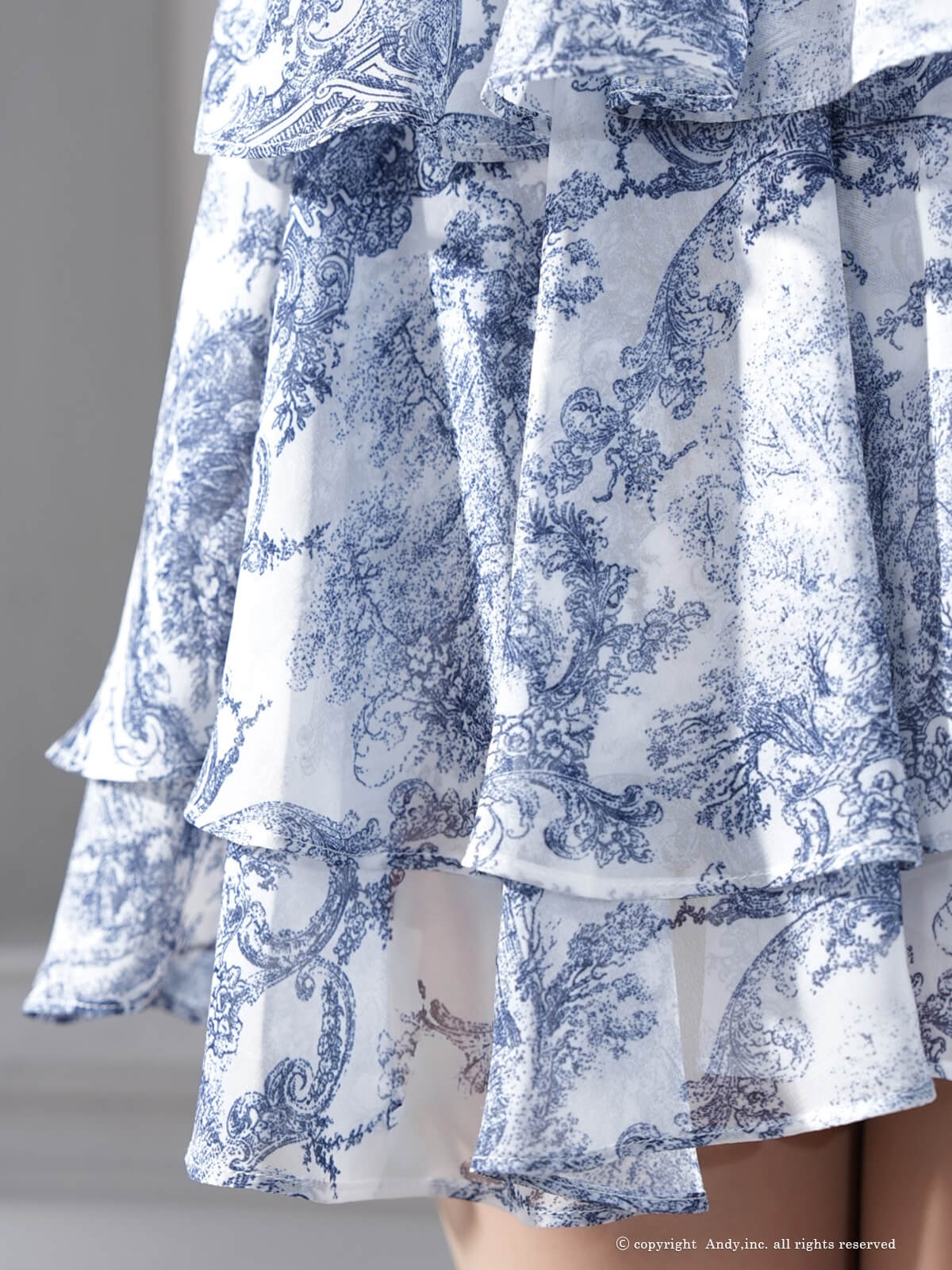 ノースリーブ セットアップ ティアード フリル シフォン アメリカンスリーブ フレアミニドレスの詳細画像1