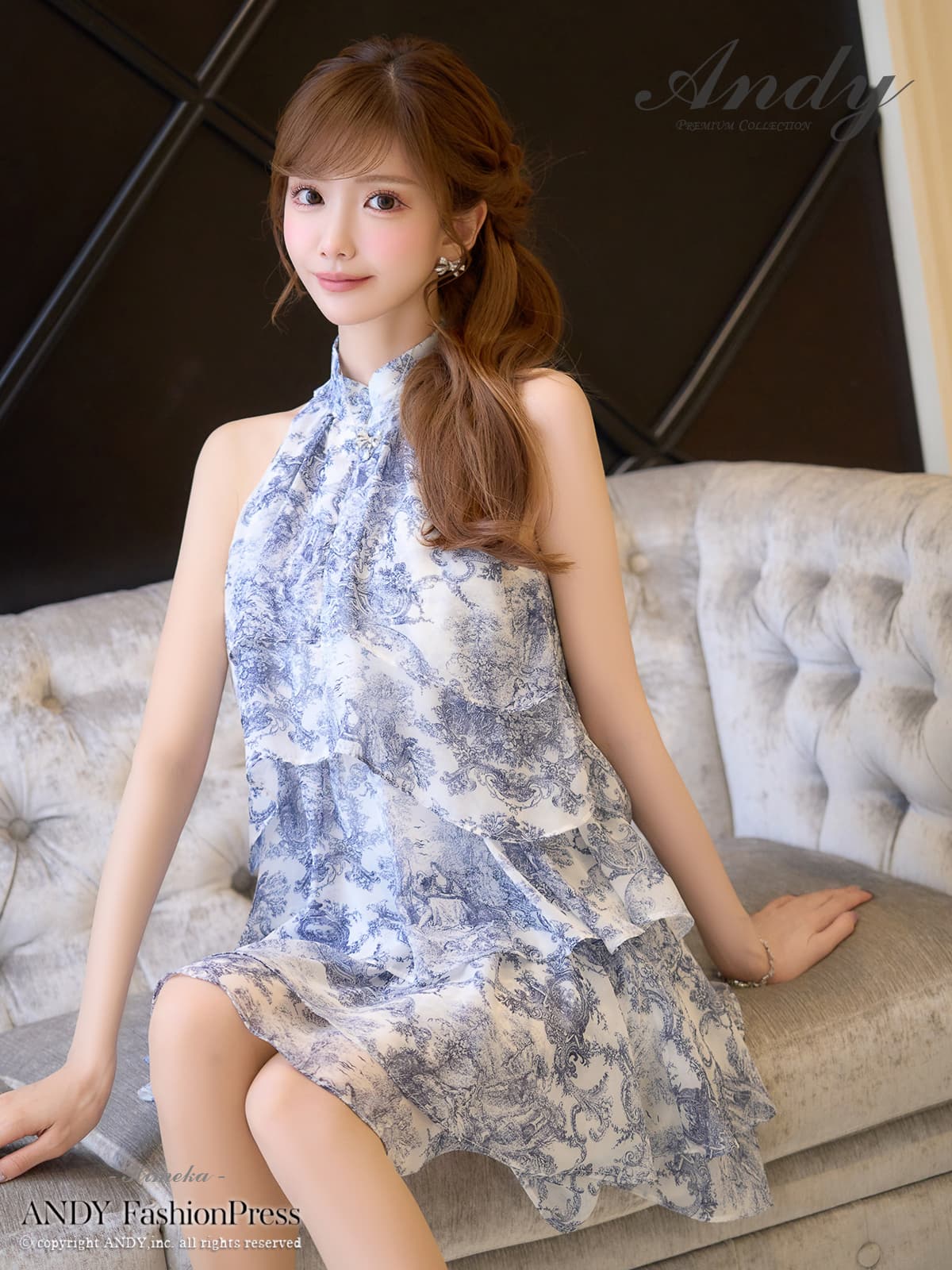 ノースリーブ セットアップ ティアード フリル シフォン アメリカンスリーブ フレアミニドレスの詳細画像4