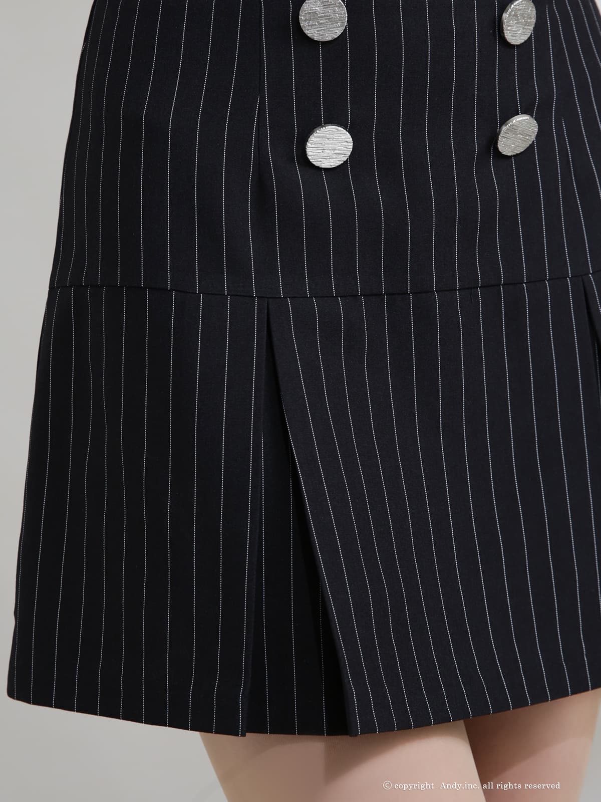 半袖 セットアップ 襟付き シースルー ストライプ ビジュー ボタン プリーツ フレアニドレスの詳細画像1