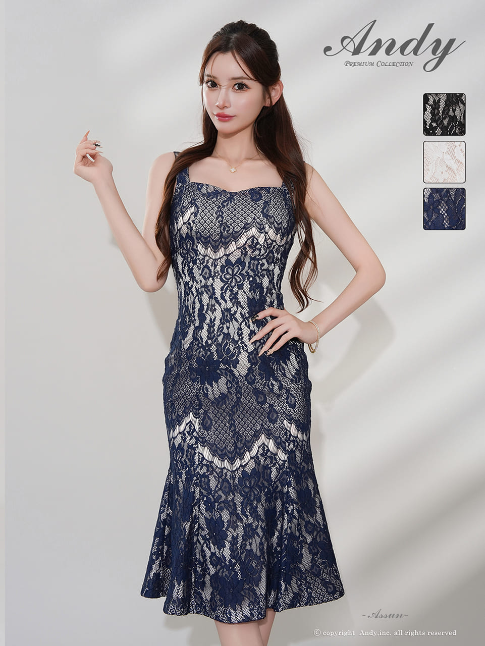 ノースリーブ レース シアー マーメイド 膝丈ドレスのメイン画像2