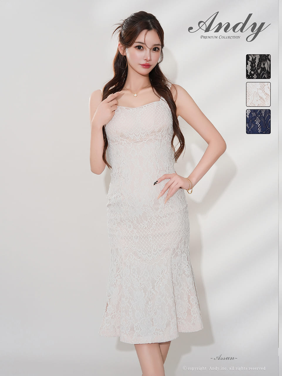ノースリーブ レース シアー マーメイド 膝丈ドレスのメイン画像3