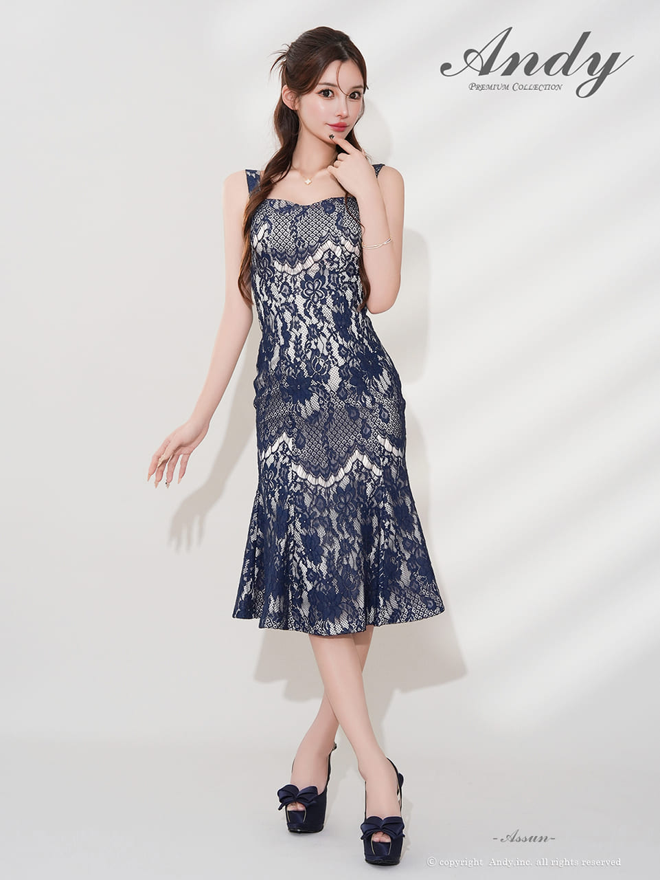 ノースリーブ レース シアー マーメイド 膝丈ドレスの詳細画像1