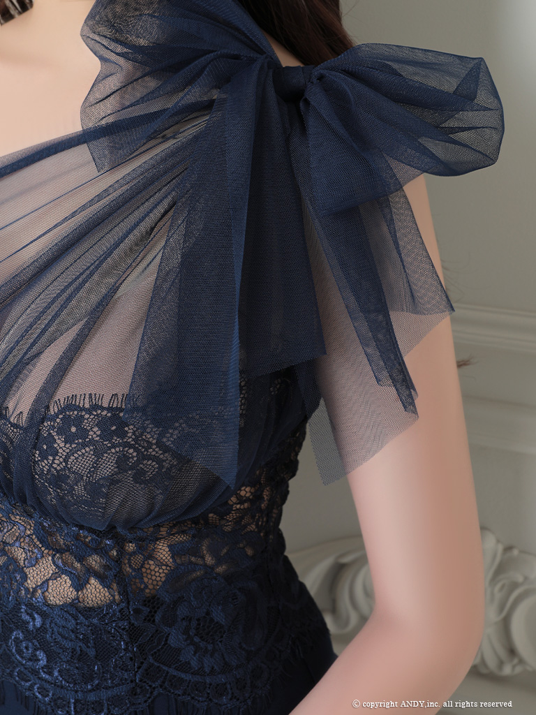 キャバドレス ミディアムドレス ワンショルダードレス ワンカラー マーメイドの詳細画像