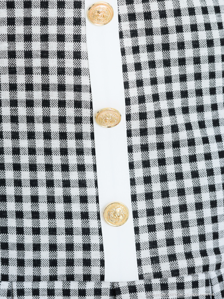 【an/アン】 ギンガムチェック ボタンデザイン セットアップ ノースリーブ タイトミニドレスのデティール3