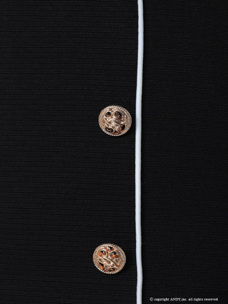 キャバドレス an アン パイピングデザイン ウエストマーク ノースリーブ ダブルボタン タイトミニドレスの全身バック画像