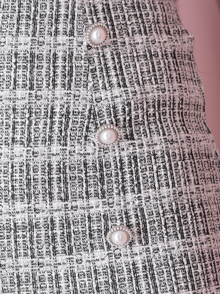 【an/アン】半袖セットアップチェック柄ツイード襟付きパールボタンフレアミニドレス