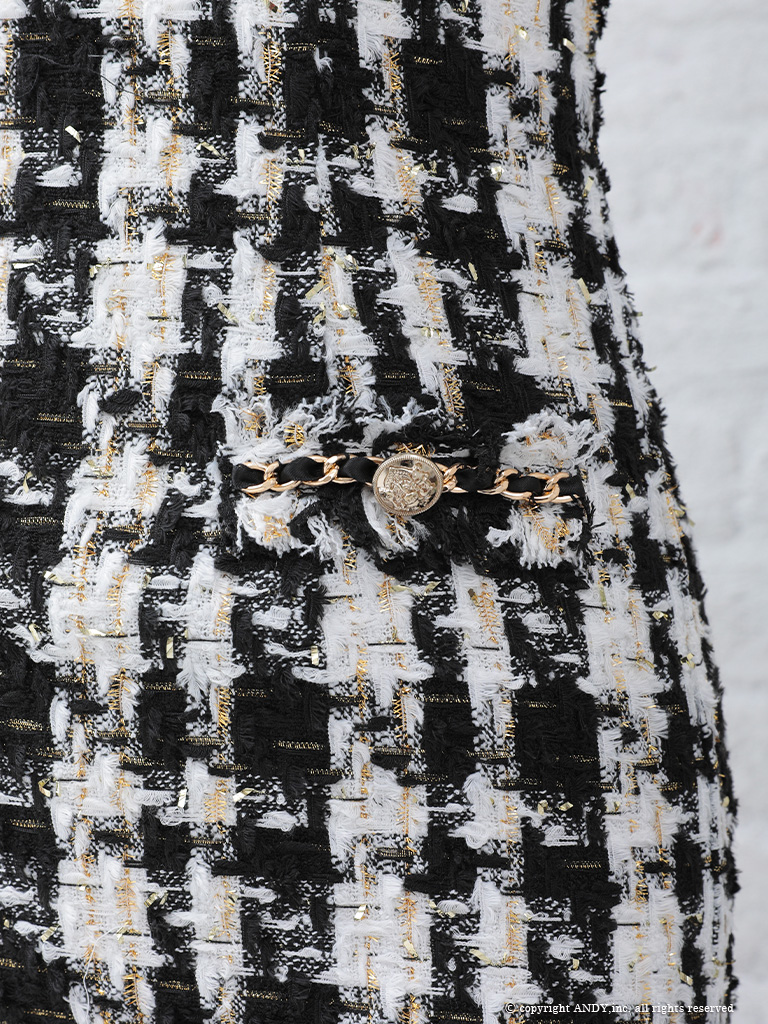 キャバドレス an アン 上品 大人 ツイード 襟付き パールボタン 五分袖 シースルー タイトミニドレスの詳細画像3