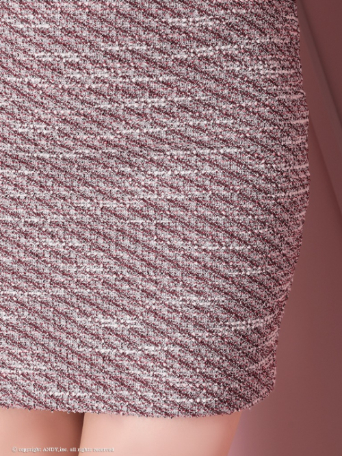 キャバドレス ミニドレス ツイード チョーカー風 アシンメトリー ワンショルダー シンプル ベルト ワンカラー タイトミニドレスの全身バック画像