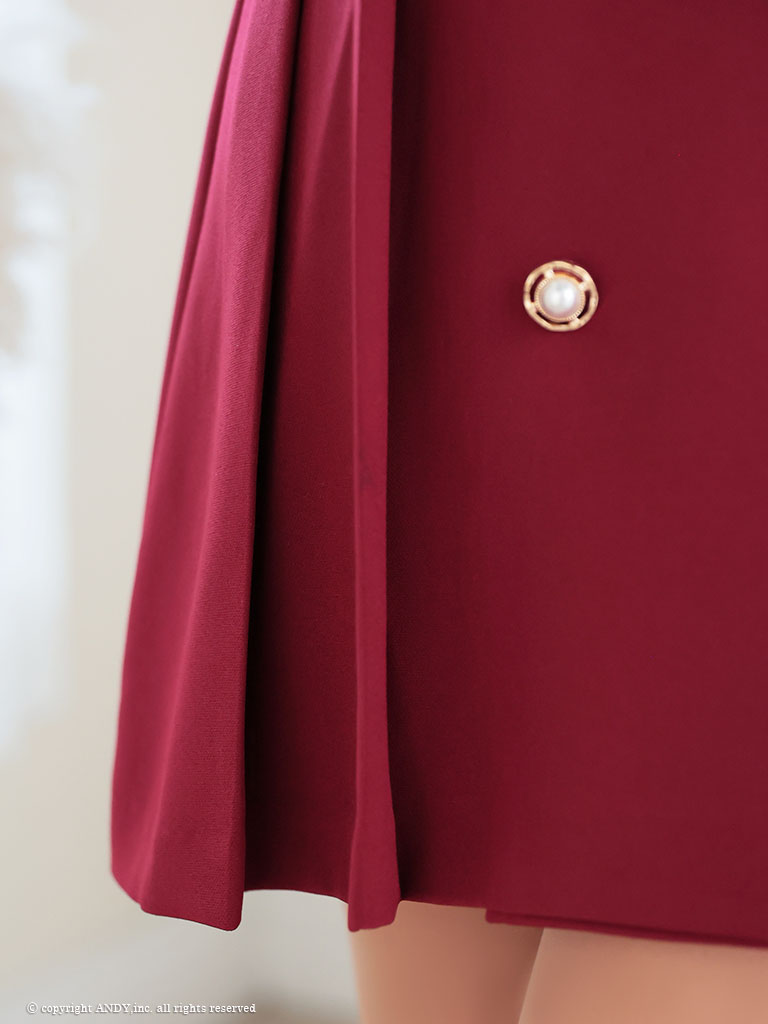 キャバドレス an アン 上品 ノースリーブ 襟付き ショルダーリボン パールボタン フレアミニドレスのデティール2