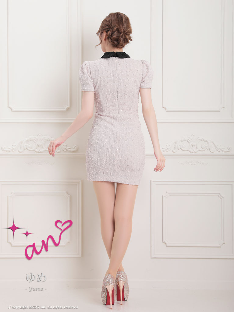 キャバドレス an アン 上品 ボタン 襟付き スパンコール 半袖 タイトミニドレスの全身サイド画像
