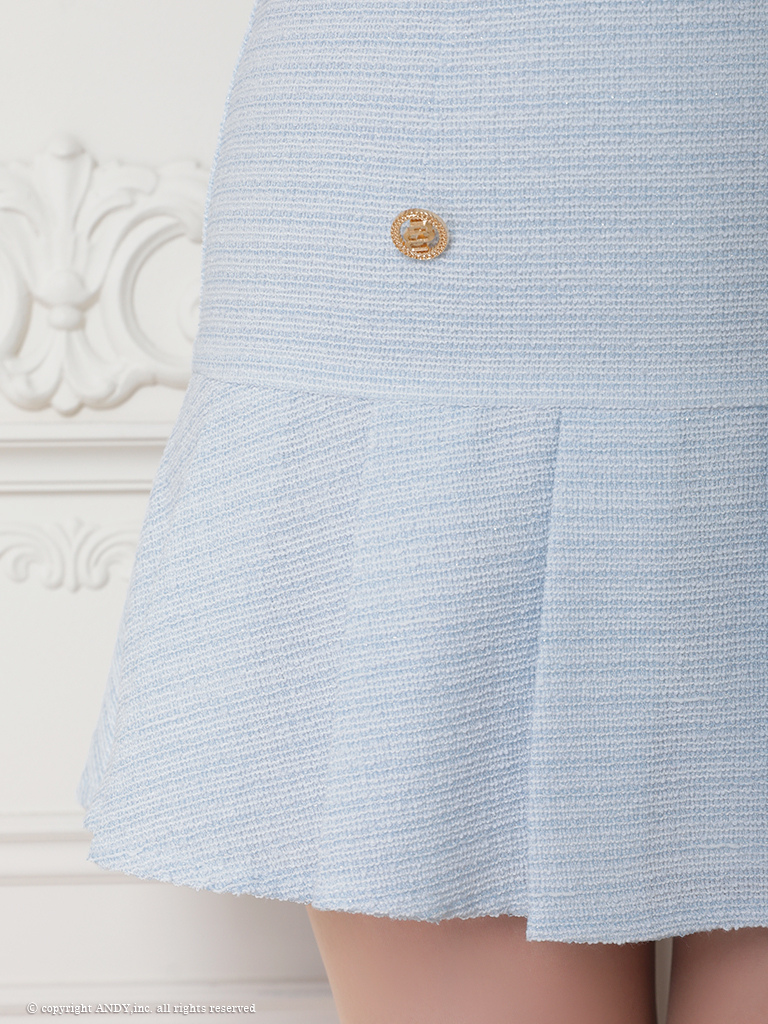  フロントジップ リボン ゴールドボタン プリーツスカート セットアップ キャミソール フレアミニドレスの詳細画像3