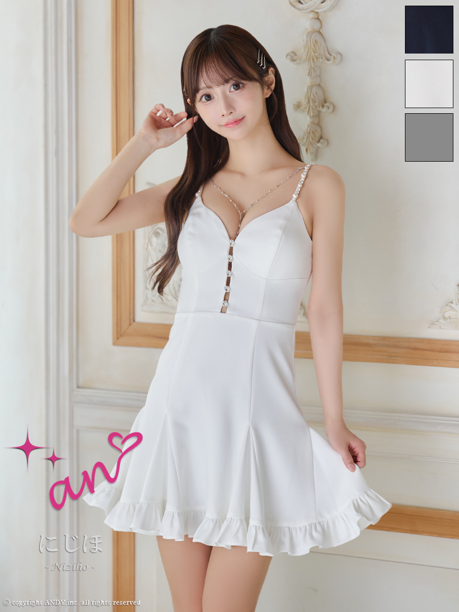ビジュー チェーン Aライン キャミソール フレアミニドレスのメイン画像1