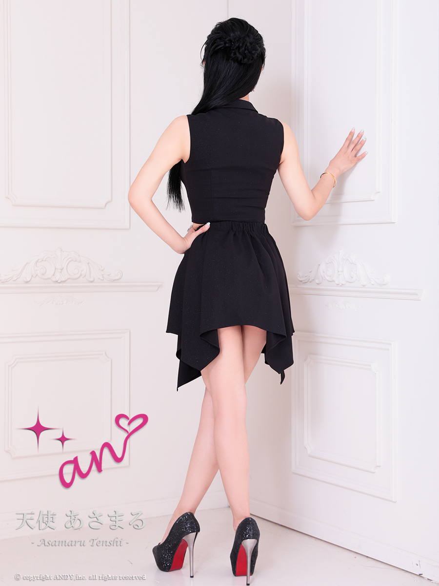 ジップデザイン ヘムスカート 襟付き セットアップ ノースリーブ フレアミニドレスの全身バック画像3