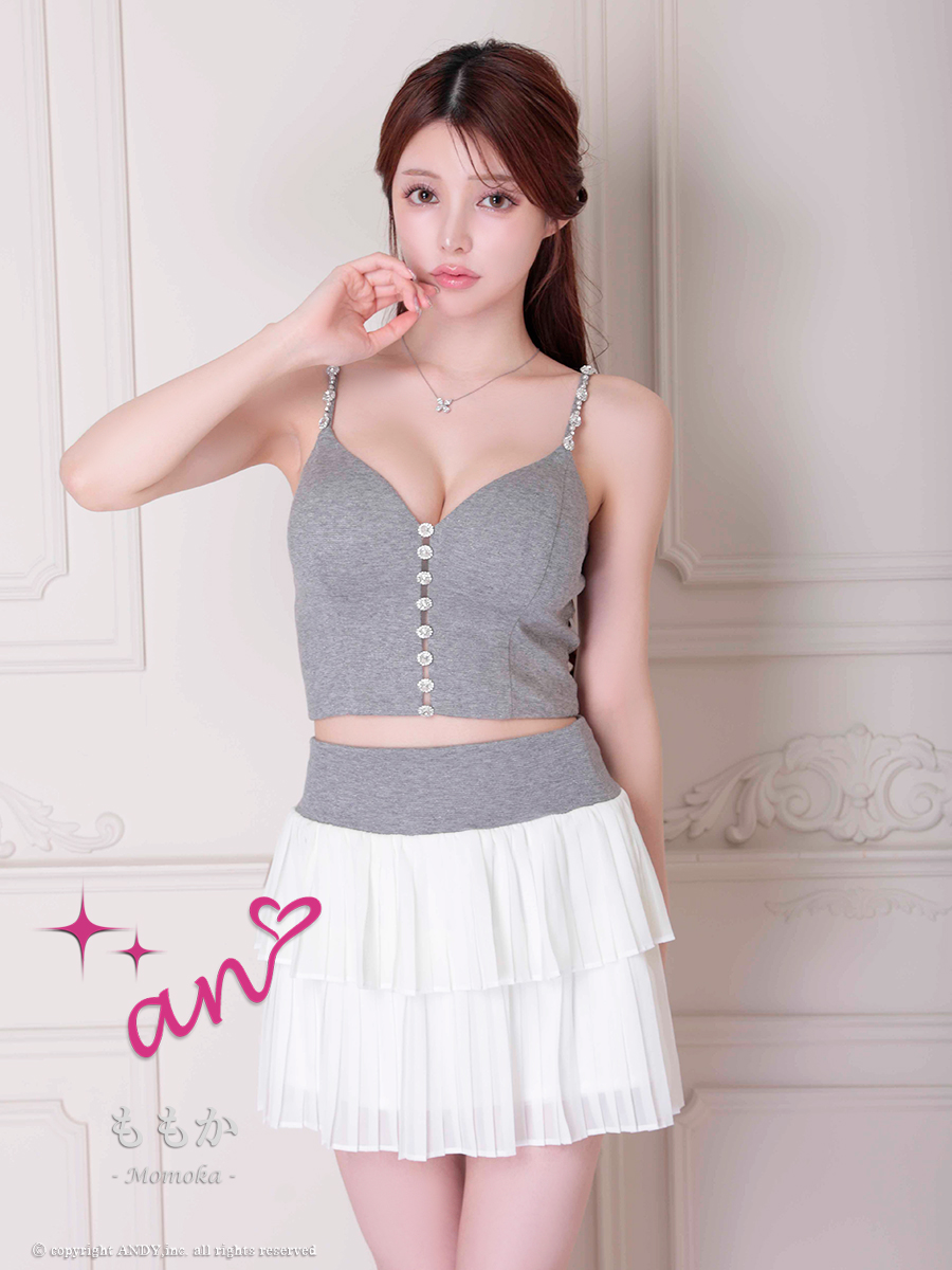 シフォン ビジュー 襟 3way セットアップ キャミソール 袖あり フレアミニドレスのメイン画像15