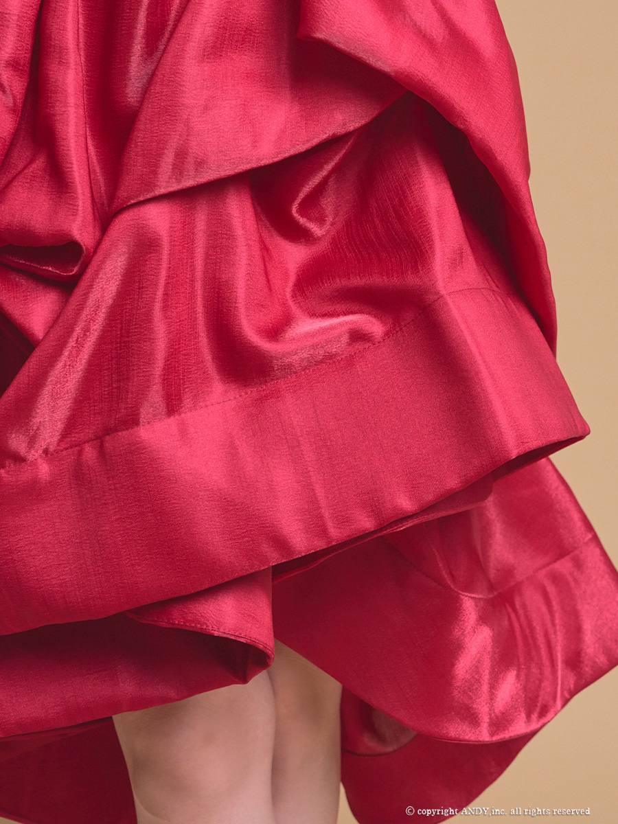 ジップデザイン ベア フリル タック ワンカラー 膝丈ドレスの詳細画像2