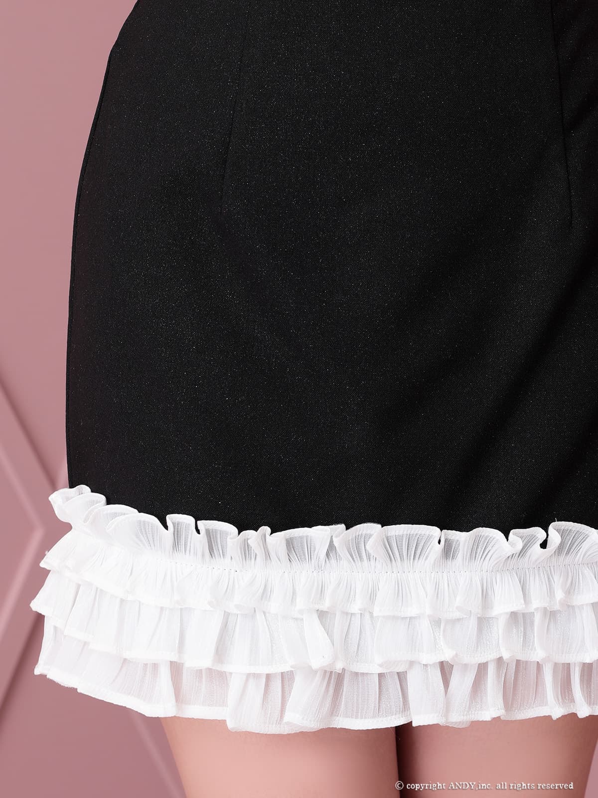 ノースリーブ ジップデザイン セットアップ フリル ビジュー リボン タイトミニドレスの詳細画像1