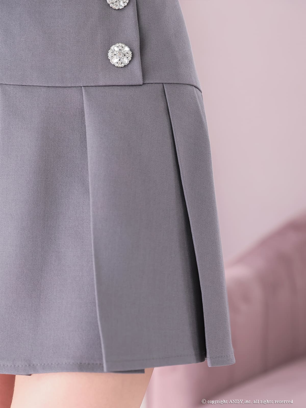 ノースリーブ セットアップ ジップデザイン 襟付き ポケット ボタン プリーツ フレアミニドレスの詳細画像2