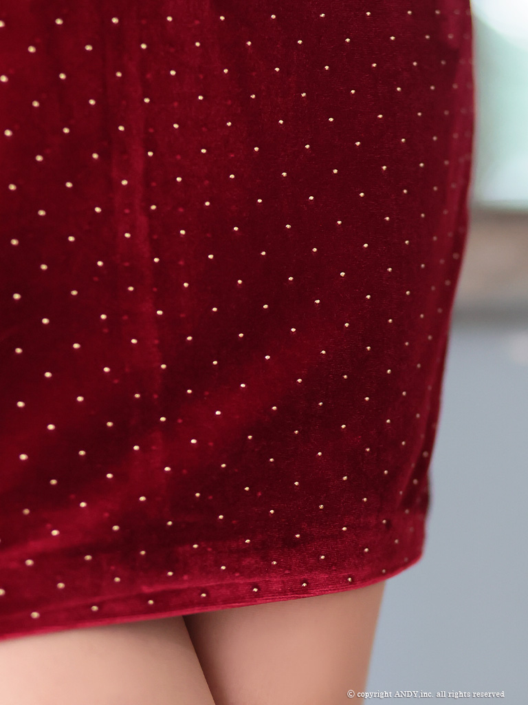 ノースリーブ ジップデザイン ドット柄 ベロア チェーン タイトミニドレスの詳細画像1