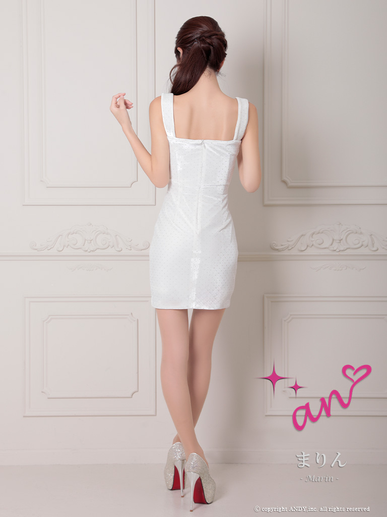 ノースリーブ ジップデザイン ドット柄 ベロア チェーン タイトミニドレスの詳細画像1