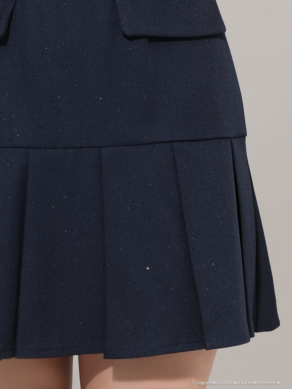 2way オフショルダー ベアトップ チュールスリーブ ビジュー ウエストベルト プリーツ フレアミニドレスの詳細画像2