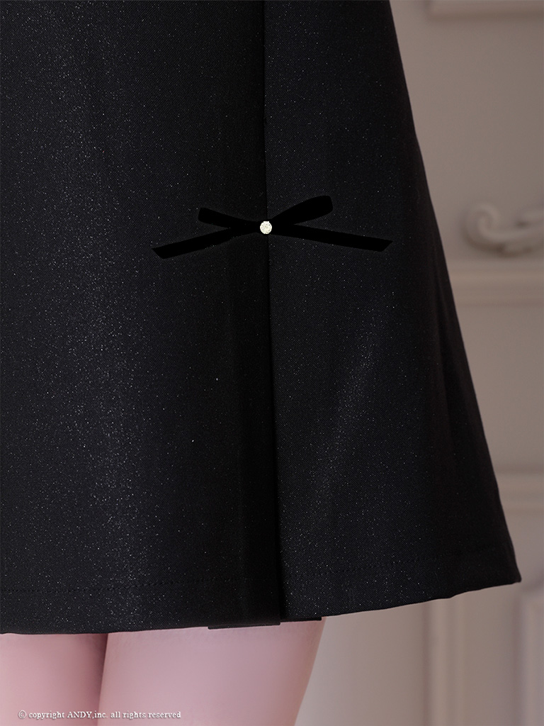 ノースリーブ ジップデザイン バックカット プリーツ リボン ビジュー フレアミニドレスの詳細画像2