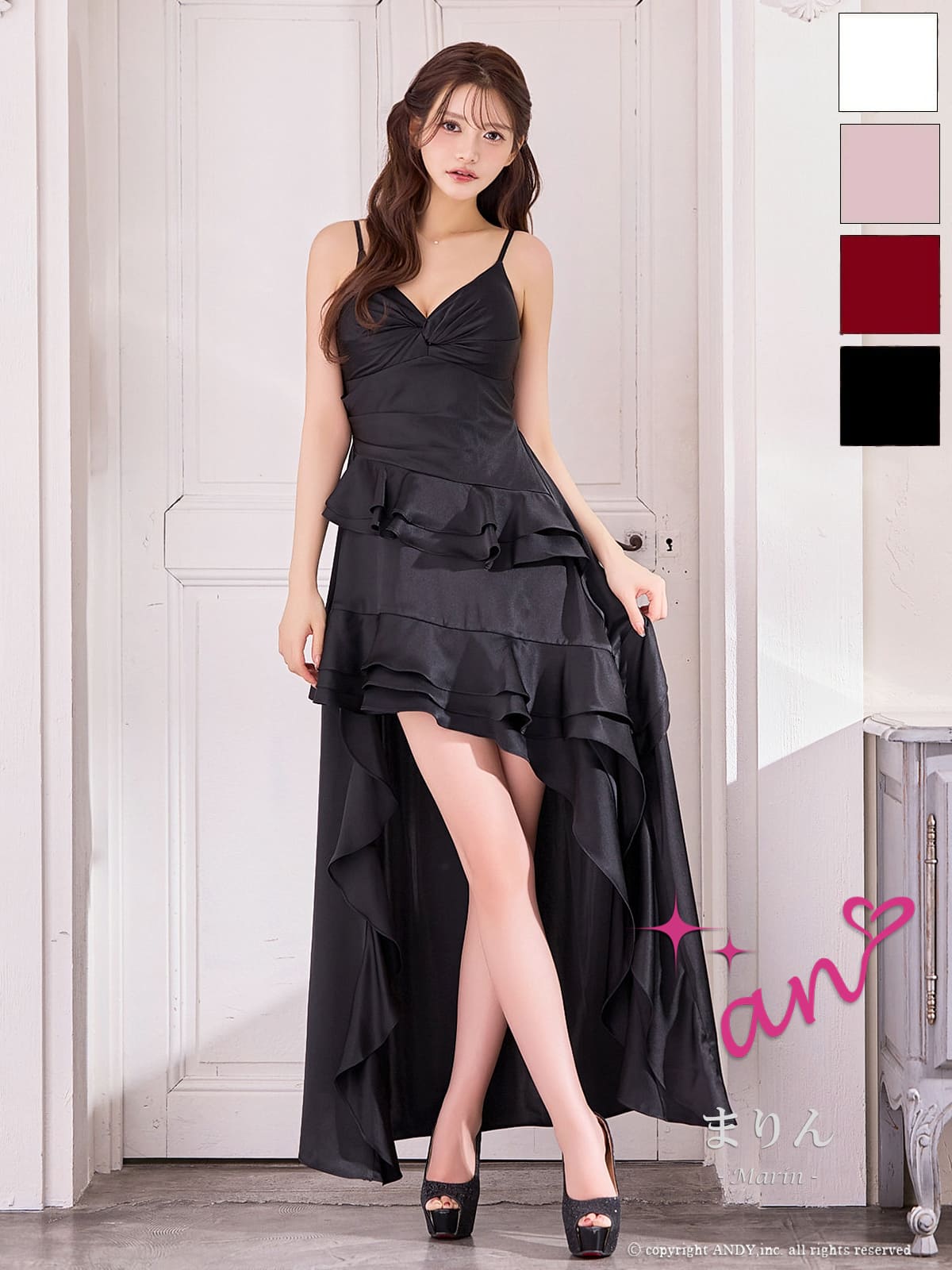 キャミソール バストタック ティアード フリル フレア ロングテールドレスのメイン画像2