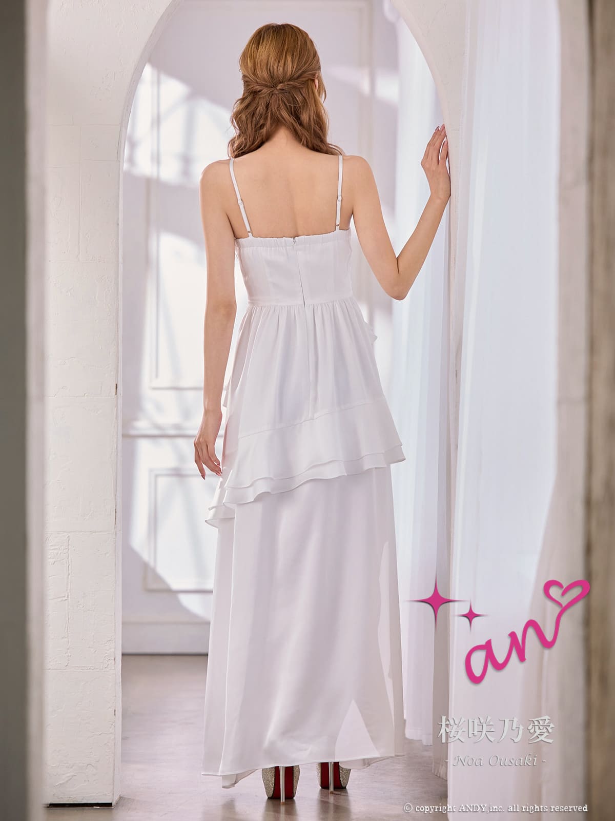 キャミソール バストタック ティアード フリル フレア ロングテールドレスの詳細画像