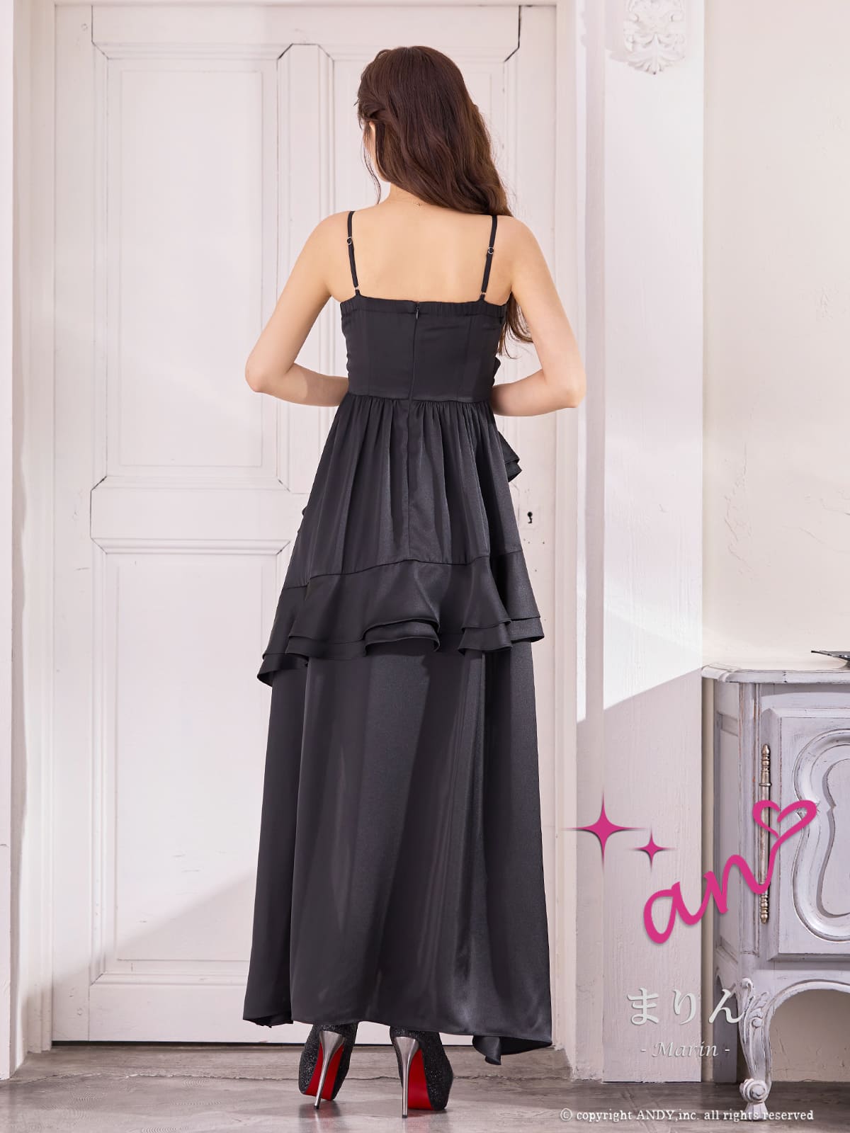 キャミソール バストタック ティアード フリル フレア ロングテールドレスの詳細画像2