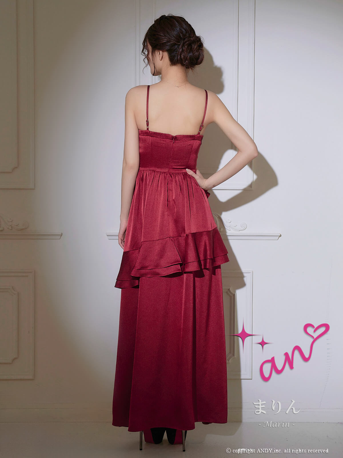 キャミソール バストタック ティアード フリル フレア ロングテールドレスの詳細画像2